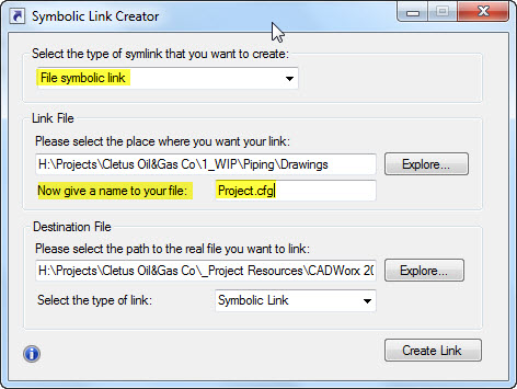 Symbolic Link Creator Dialog box